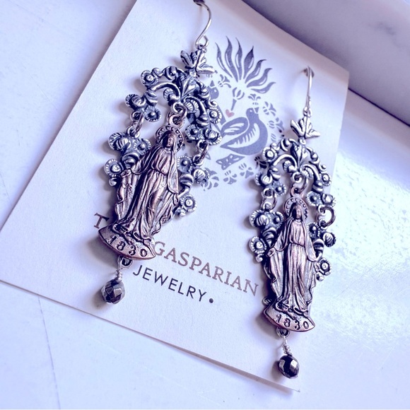 NWT Tara Gasparian Mary Silver and Bronz Chandelier Earrings - Picture 3 of 5
